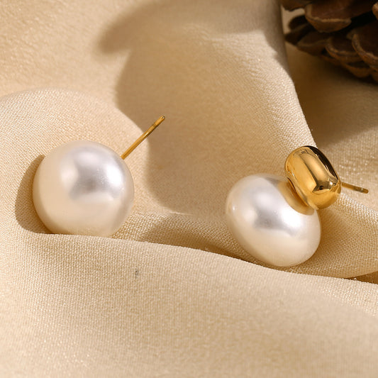 Elegant 18K Gold-Plated Pearl Stud Earrings