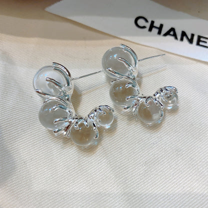 Gradient pearl hoop earrings with clear transparent beads – lightweight, hypoallergenic, minimal by STUD (Shop Till You Drop)