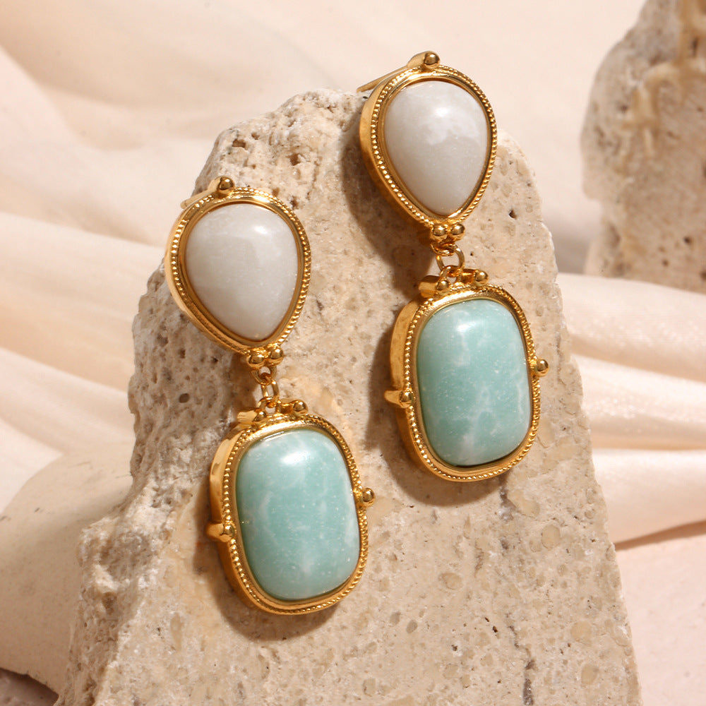 Elegant French Design Natural Amazonite 18K Gold-Plated