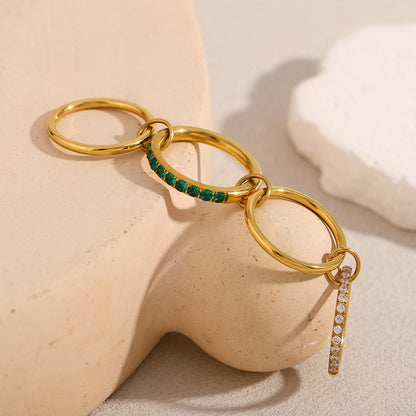 18K gold plated stacked ring set with emerald and white zircon accents – STUD