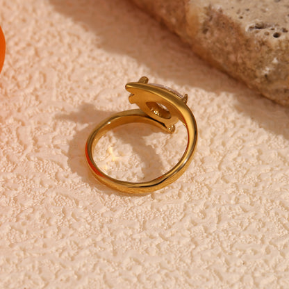 rear view of Oval-shaped zircon ring – wing-inspired 18K gold-plated stainless steel with waterdrop design – daily wear jewelry by STUD (Shop Till You Drop)