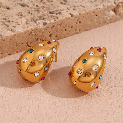 Close View of Elegant hollow teardrop earrings with micro-pavé – 18K gold-plated, geometric, waterproof by STUD (Shop Till You Drop)