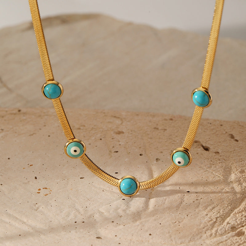 Minimalist Snake Chain Necklace | Evil Eye Turquoise Pendant