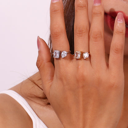 18K Gold Plated Geometric Zircon Open Ring