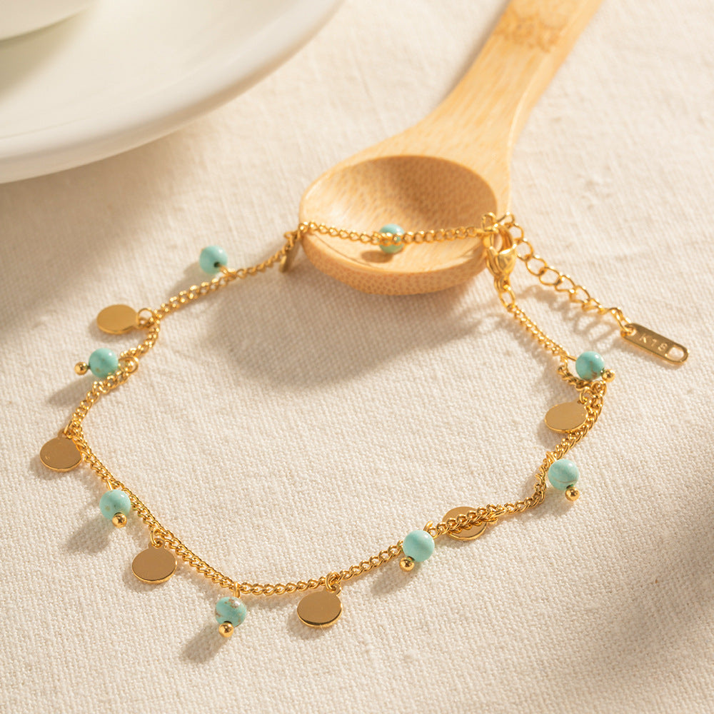 Turquoise & Shell Tassel Anklet