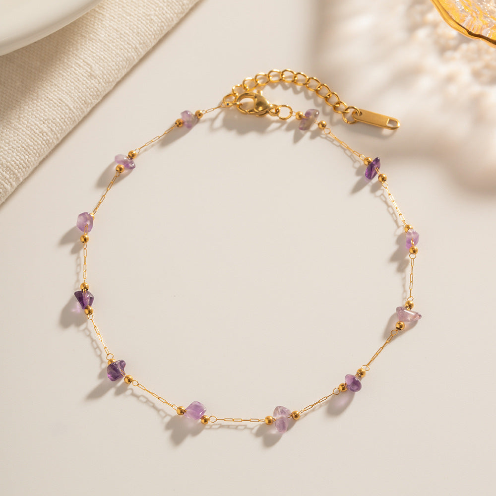 Purple Natural Stone Beaded Anklet