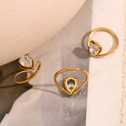 Different angles of Waterdrop zircon ring for women – 18K gold-plated stainless steel with white stone – minimalist statement jewelry by STUD (Shop Till You Drop)