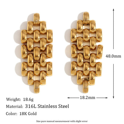 Size Details of Handwoven Boho chain earrings – diamond-shaped 18K gold-plated, waterproof by STUD (Shop Till You Drop)