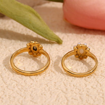 Rear view of Pearl zircon ruffled ring – 18K gold-plated stainless steel with vintage-inspired full zircon design – statement jewelry by STUD (Shop Till You Drop)