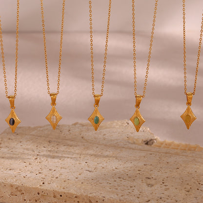 Green stone pendant necklace for layering