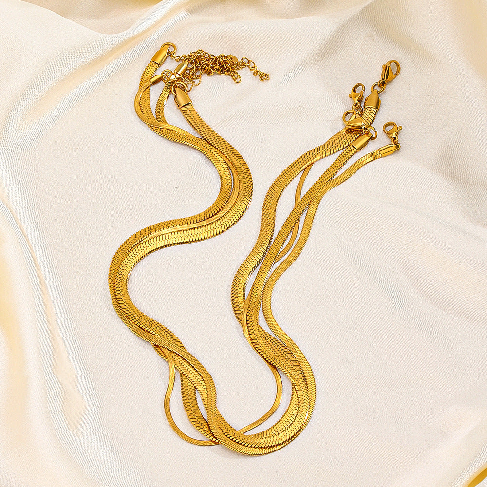 Flat snake chain necklace in 18K gold-plated stainless steel – sleek, minimalist design by STUD-Shop Till You Drop