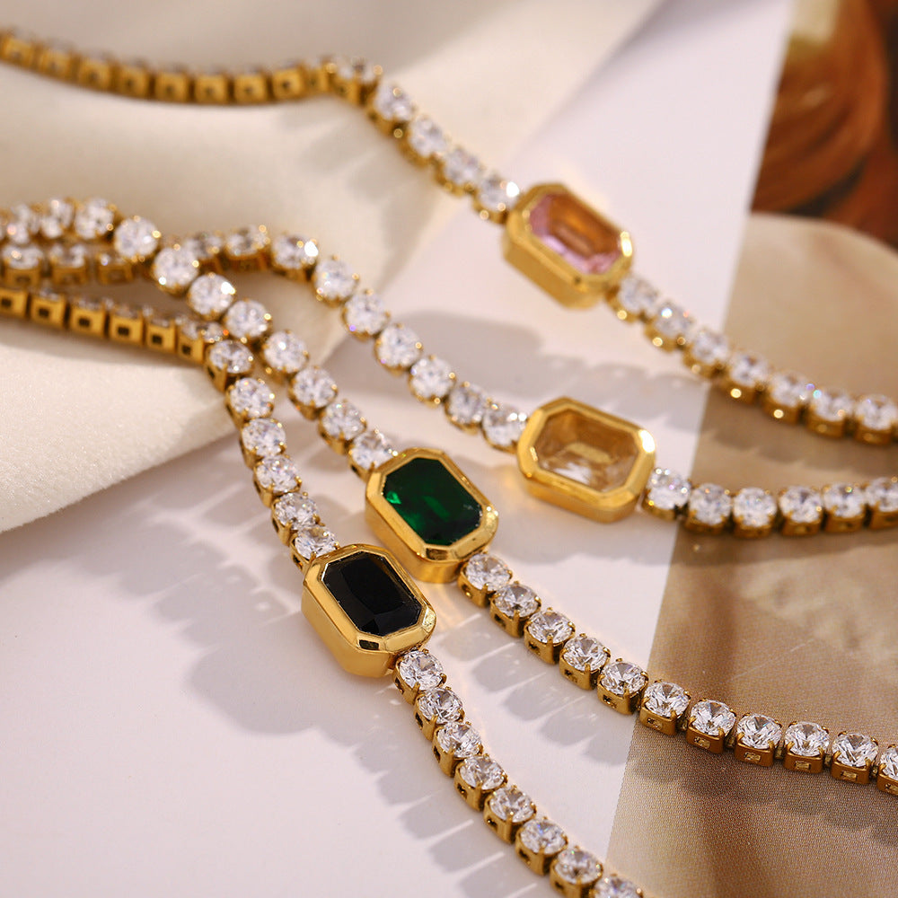 18K gold plated tennis bracelet with zircon and gemstone centerpiece – STUD