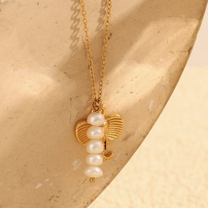 18K gold plated elephant pendant necklace with freshwater pearls – boho chic by STUD