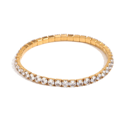18K gold plated stretch bracelet with round-cut zircon stones – STUD