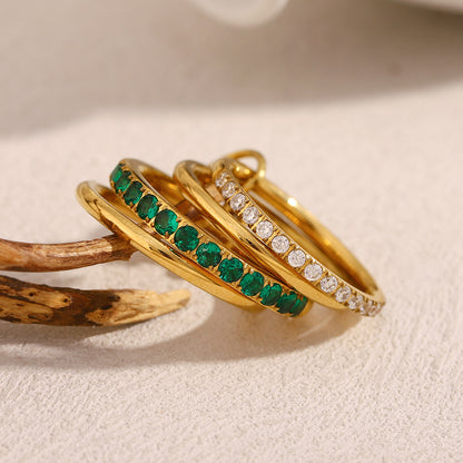 18K gold plated stacked ring set with emerald and white zircon accents – STUD