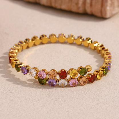 18K gold plated Color Pop bangle with multicolor zircon stones – waterproof & hypoallergenic by STUD