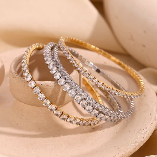 18K gold plated stretch bracelet with round-cut zircon stones – STUD