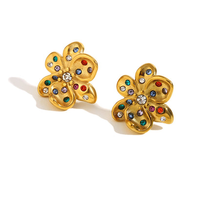 Vintage Bloom Stud Earrings – 18K Gold
