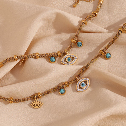 Turquoise evil eye necklace – 18K gold plated, waterproof symbolic design by STUD-Shop Till You Drop