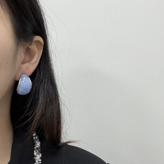 STUD Blue S925 Crescent Hoop Earrings with Retro Minimalist French Design