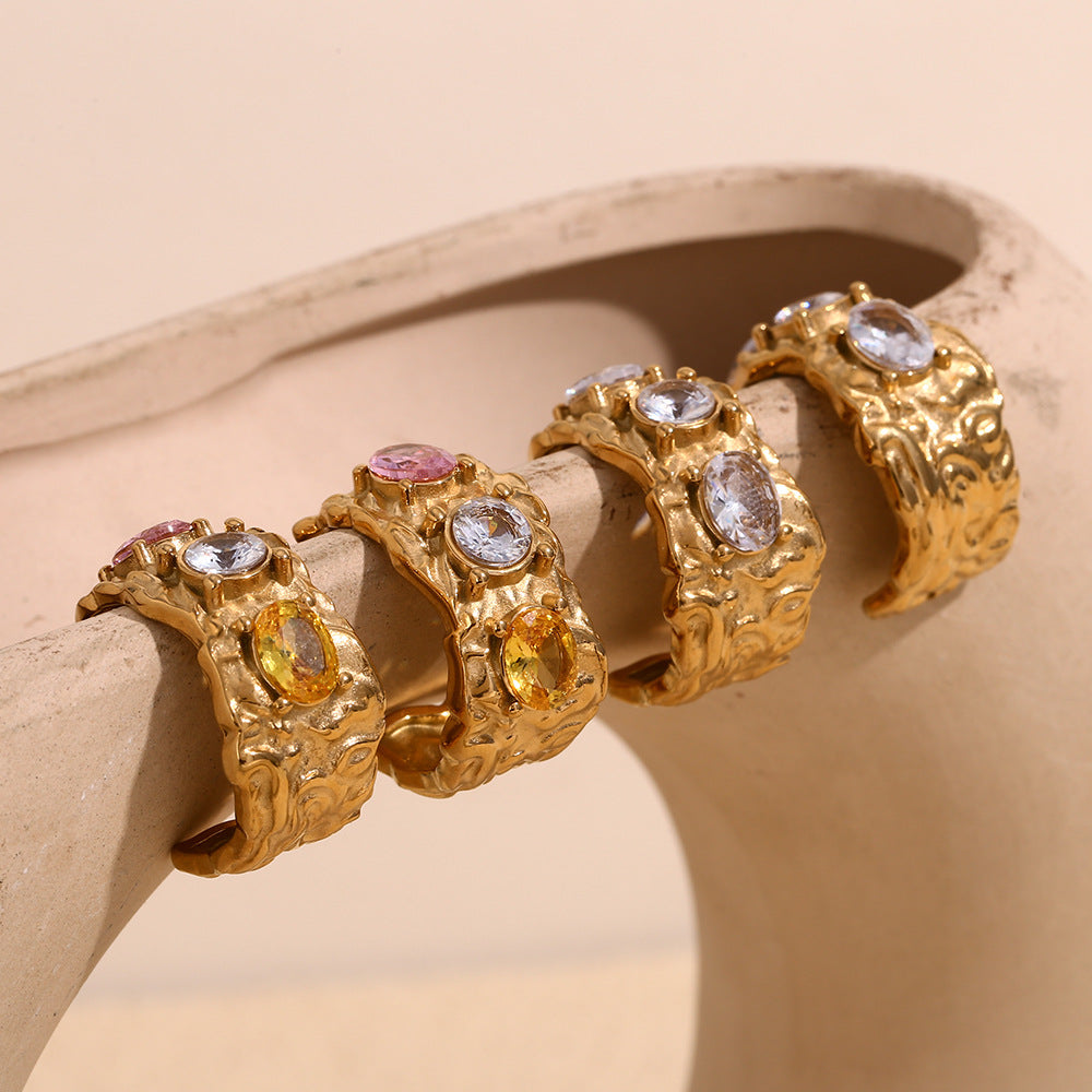 STUD 18K gold-plated sculpted bracelet with multicolor zircon stones