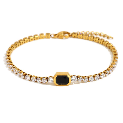18K gold plated tennis bracelet with zircon and gemstone centerpiece – STUD