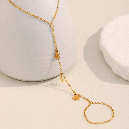 18K gold plated starlight hand chain bracelet with dainty star charms – STUD