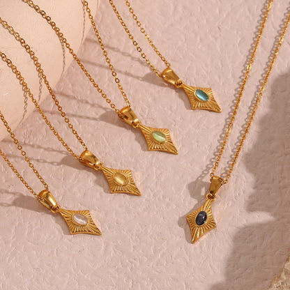 Elegant Cat Eye Stone Necklace in polished gold finish