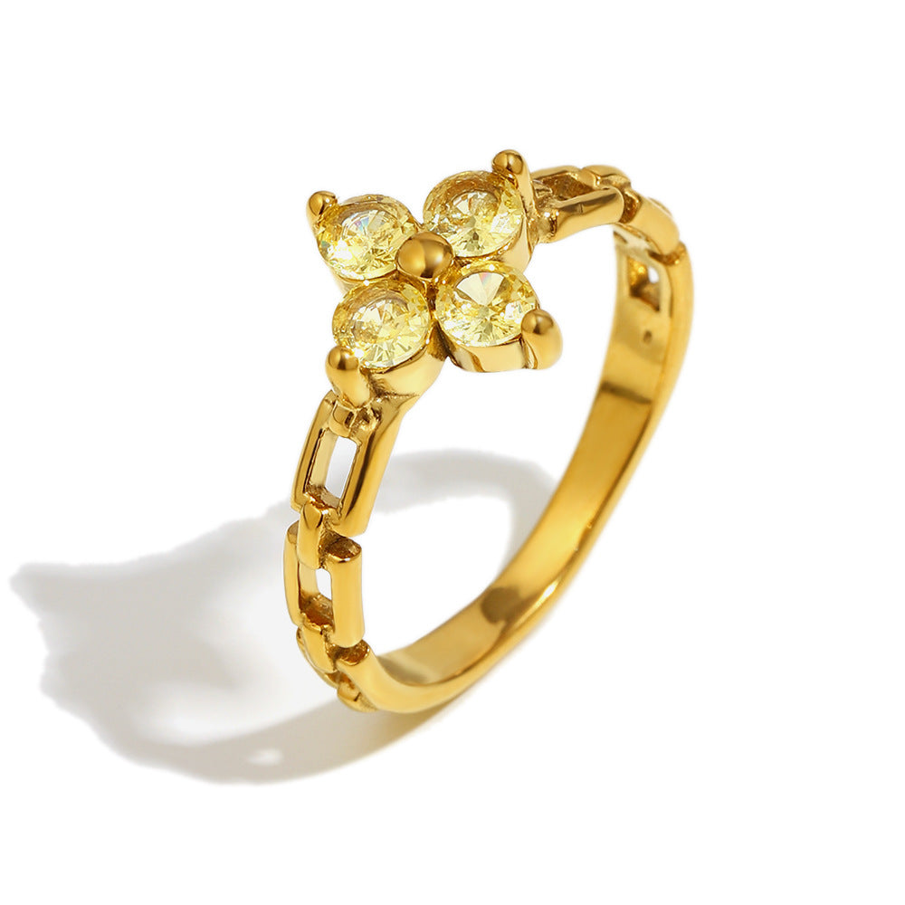 Yellow zircon flower ring with 18K gold chain-style band – STUD