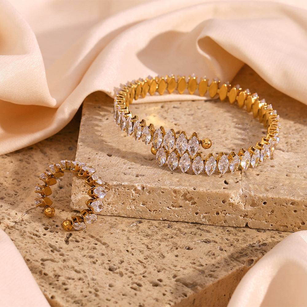 Gold and Diamond-Accented Adjustable Bracelet