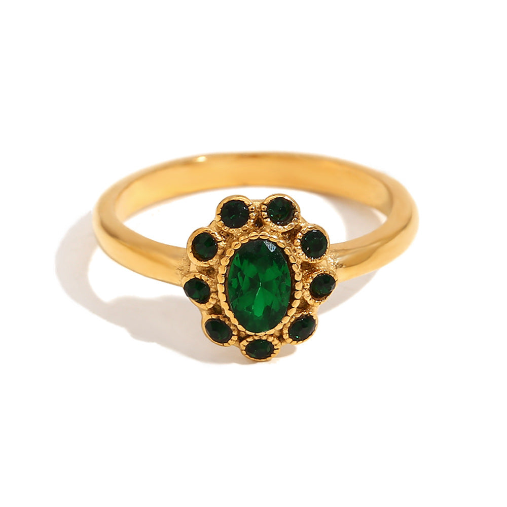 Emerald Luxury Full Zircon Ruffled 18K Gold-Plated Ring