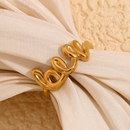 LOVE open ring – 18K gold-plated stainless steel with minimalist French design – adjustable statement jewelry by STUD (Shop Till You Drop)