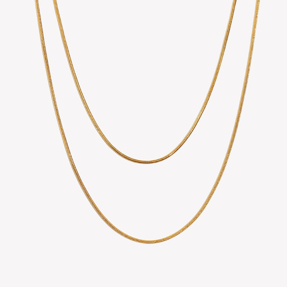 Double layer 18K gold plated snake chain necklace with minimalist design