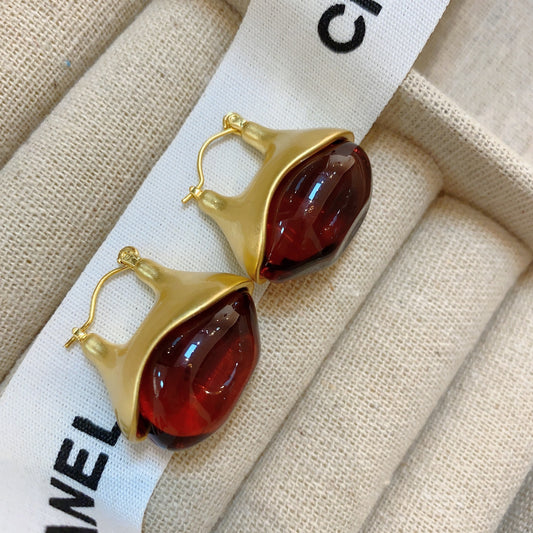 Vintage Brown Glass Drop Earrings