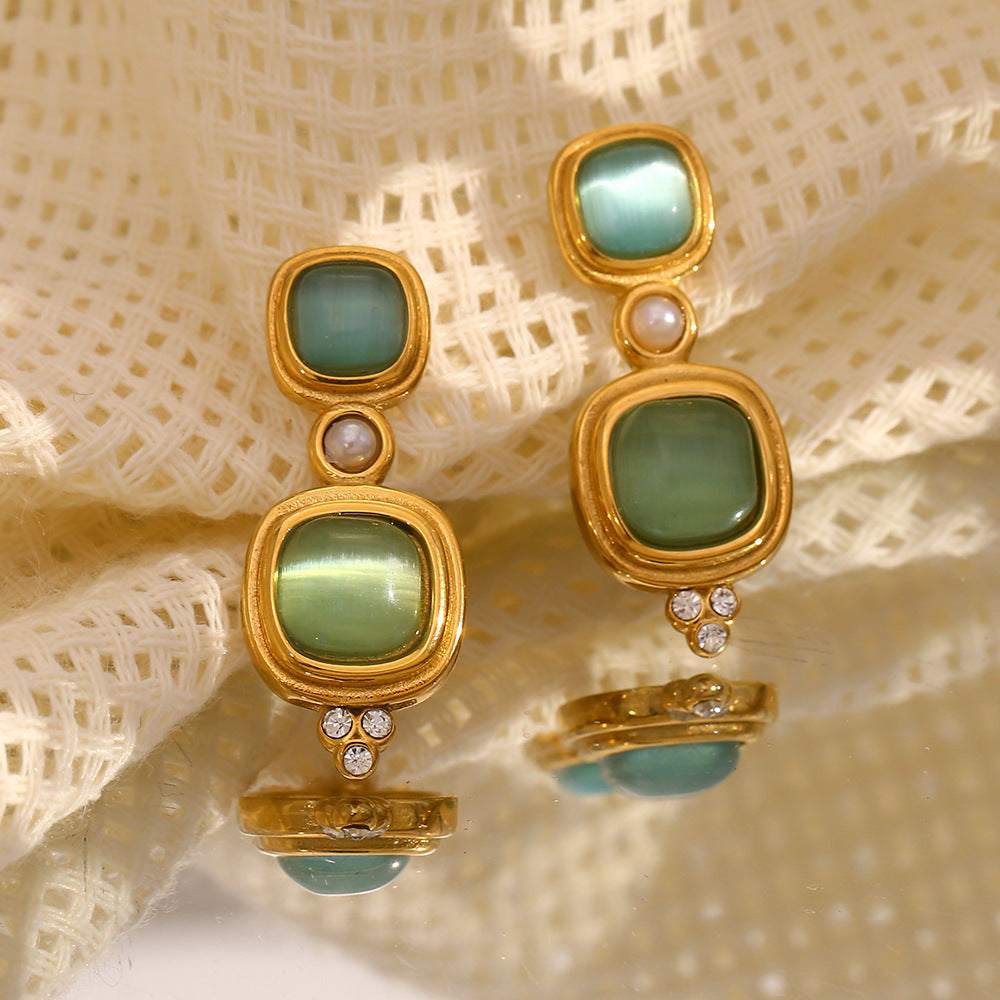 French Vintage Gemstone Stud Earrings