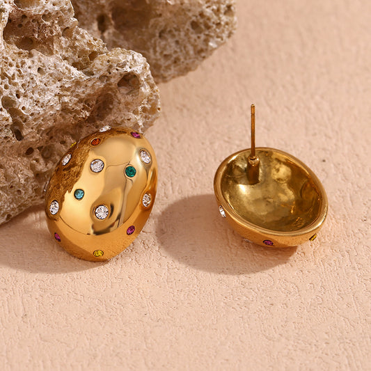 Colorful Zircon Oval Earrings - 18K Gold-Plated