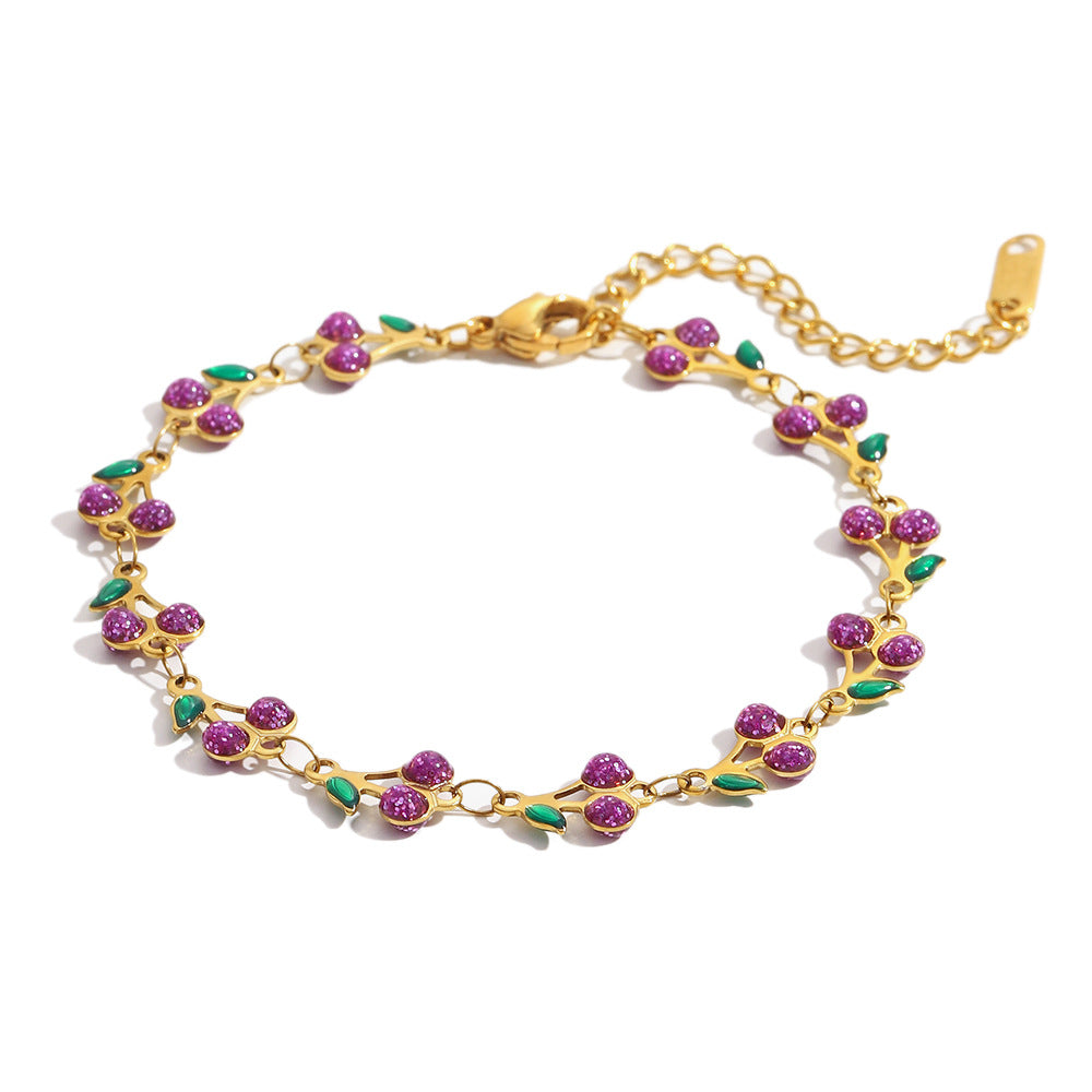 18K Gold Cherry Enamel Bracelet | Playful & Trendy