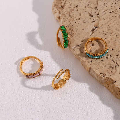 Irregular Zircon Gold Open Ring – Adjustable & Luxe | STUD