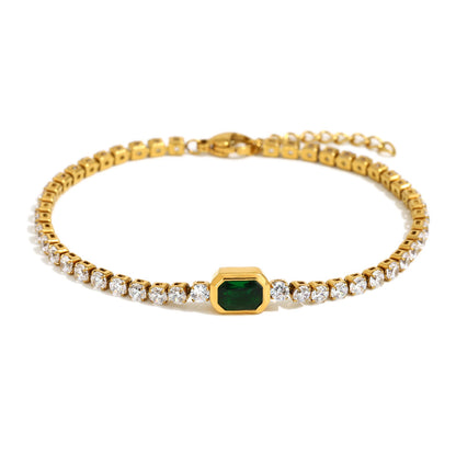 18K gold plated tennis bracelet with zircon and gemstone centerpiece – STUD