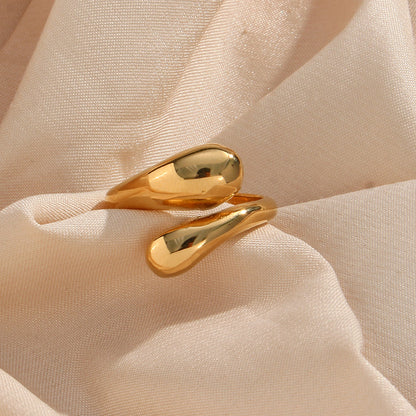 Minimalist teardrop snake ring – adjustable 18K gold-plated stainless steel open band – sleek modern jewelry by STUD (Shop Till You Drop)