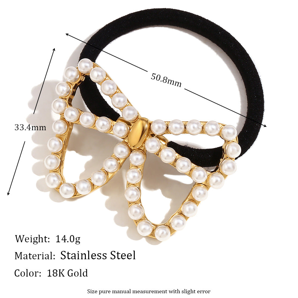 Butterfly-Shaped With Pearl 18K Gold Hair Tie