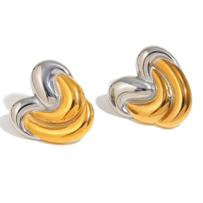 Top View of Two-tone heart wrap earrings – 18K gold-plated, artistic design, waterproof by STUD (Shop Till You Drop)