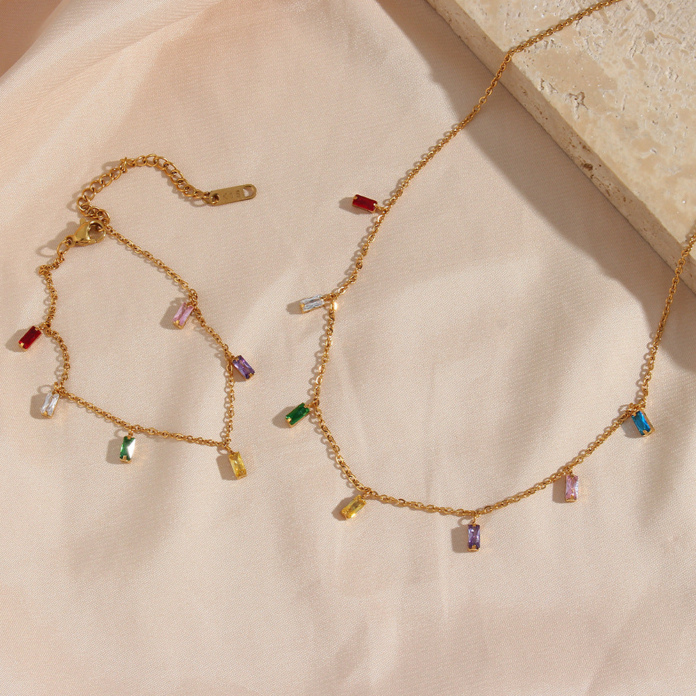 Gold 18k Multi Colored Zircon Necklace