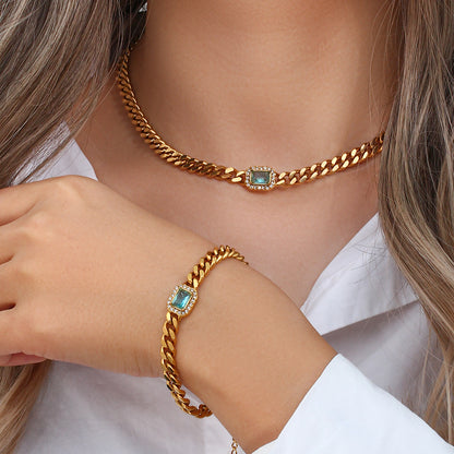 Trendy Cuban Chain Pearl & Zircon Stone Bracelet