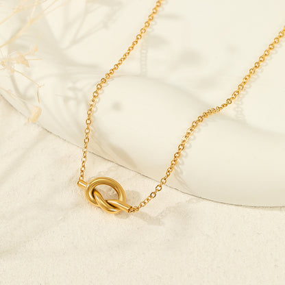 Close View of Korean-style knot necklace – 14K gold plated stainless steel by STUD-Shop Till You Drop