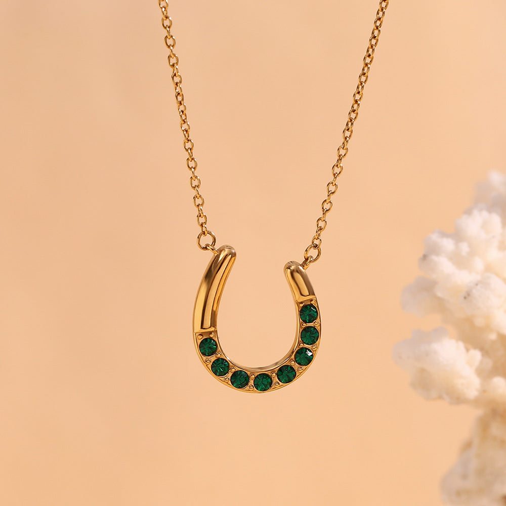 Green Golden Horseshoe Pendant Necklace