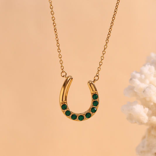 Green Golden Horseshoe Pendant Necklace