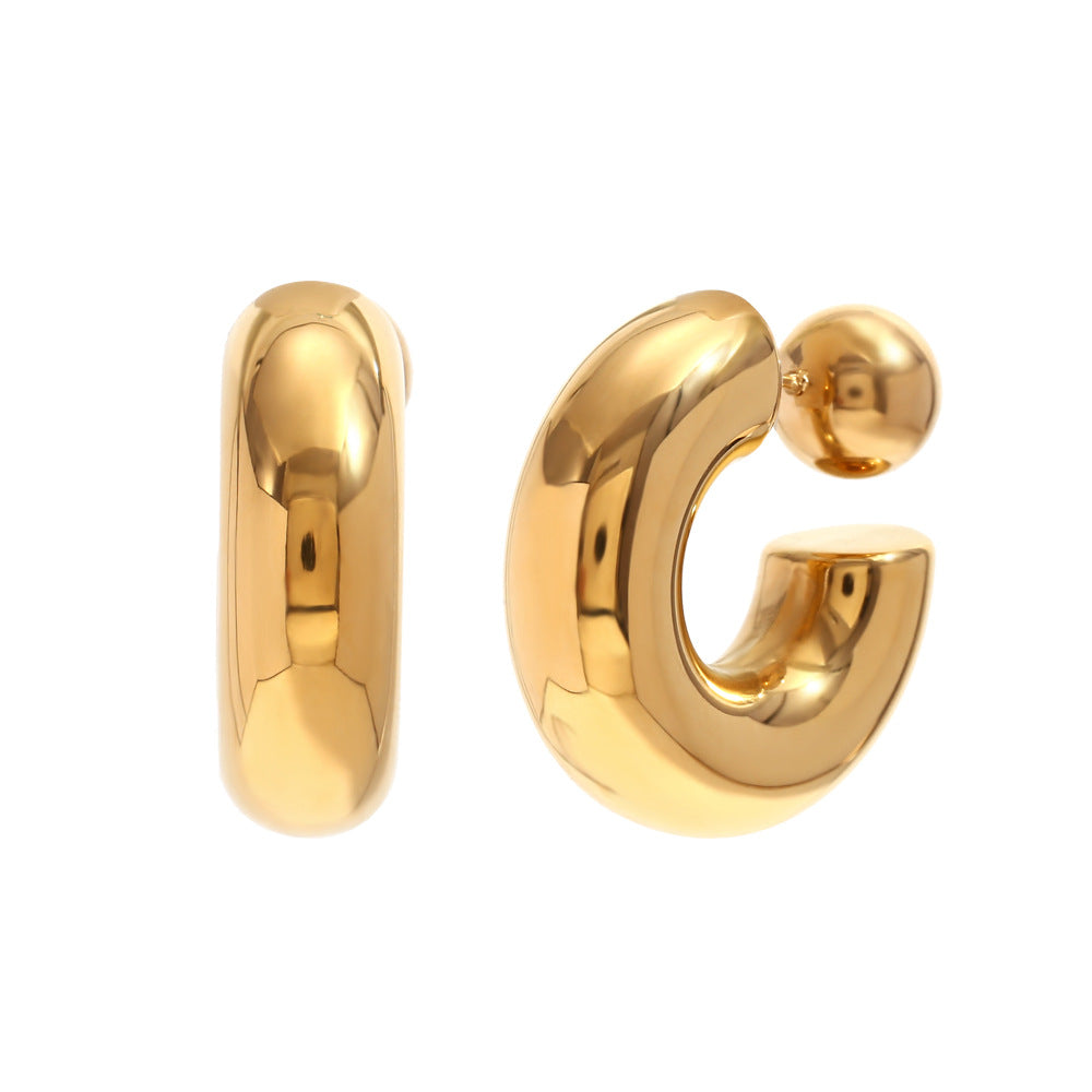 18K Gold-Plated Hollow Tube Ball Hoop Earrings