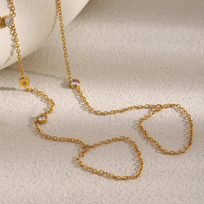 18K gold plated zircon chain finger ring with dot crystals
