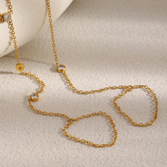 18K gold plated zircon chain finger ring with dot crystals